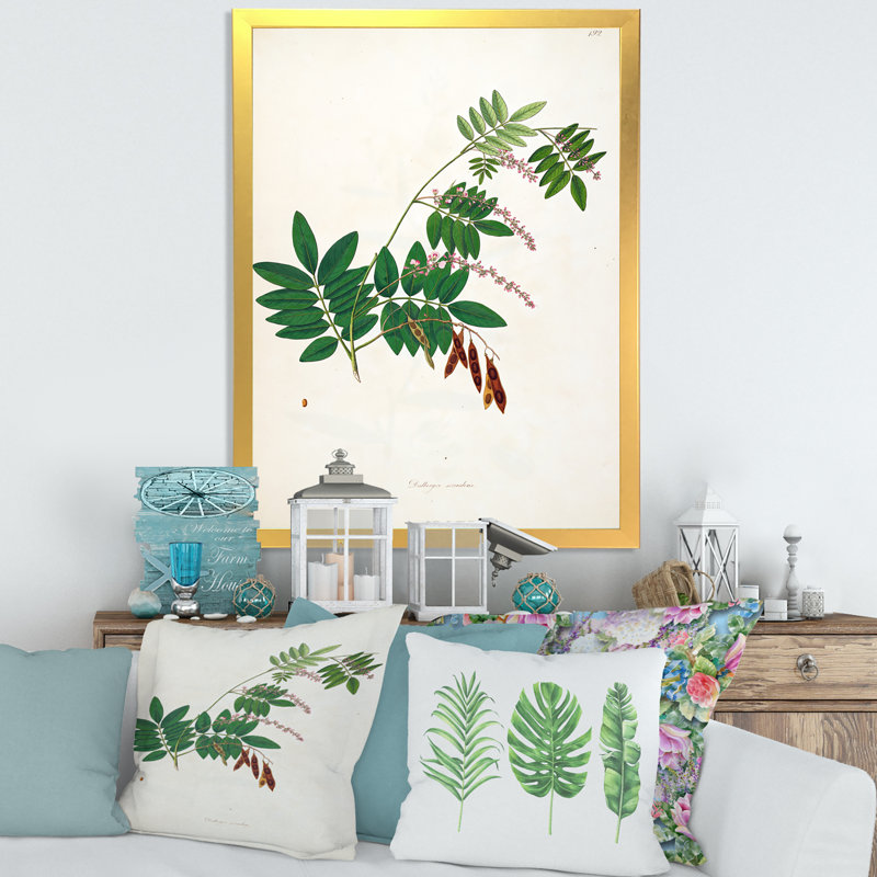 Botanique rétro - peinture sur toile, H 32 po x l 16 po x P 1 po, Cadre doré