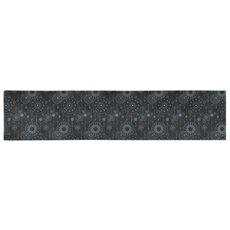 Chemin de table astrologie Avicia, 90 po x 16 po, Noir / Bleu, Sergé de coton
