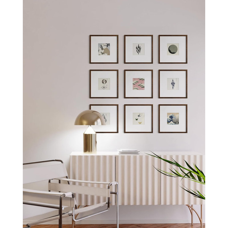 Brown Solid Wood Picture Frame - Set of 9 with Mat, 5 x 5