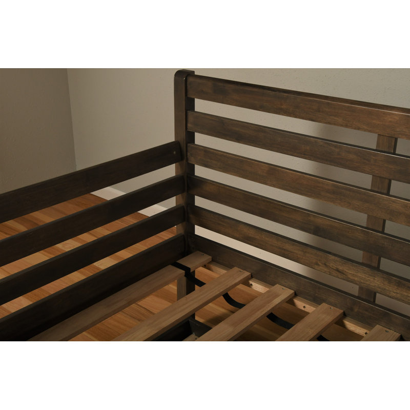 Alhamdi Solid Wood Daybed, Rustic Walnut, Linen Aqua
