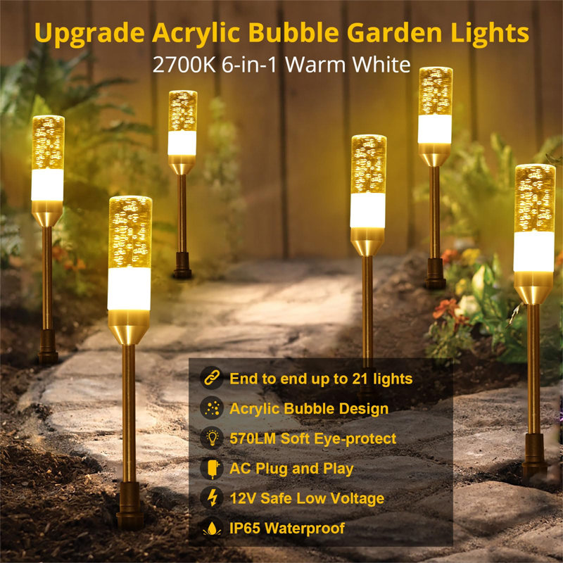 Warm White Acrylic LED Pathway Lights Set of 6