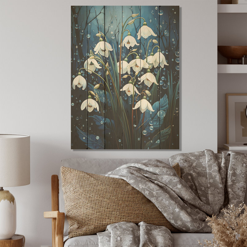 «Realistic Snowdrops Winter Chills I - Snowdrops», art sur bois de pin naturel, H 40 po x l 30 po