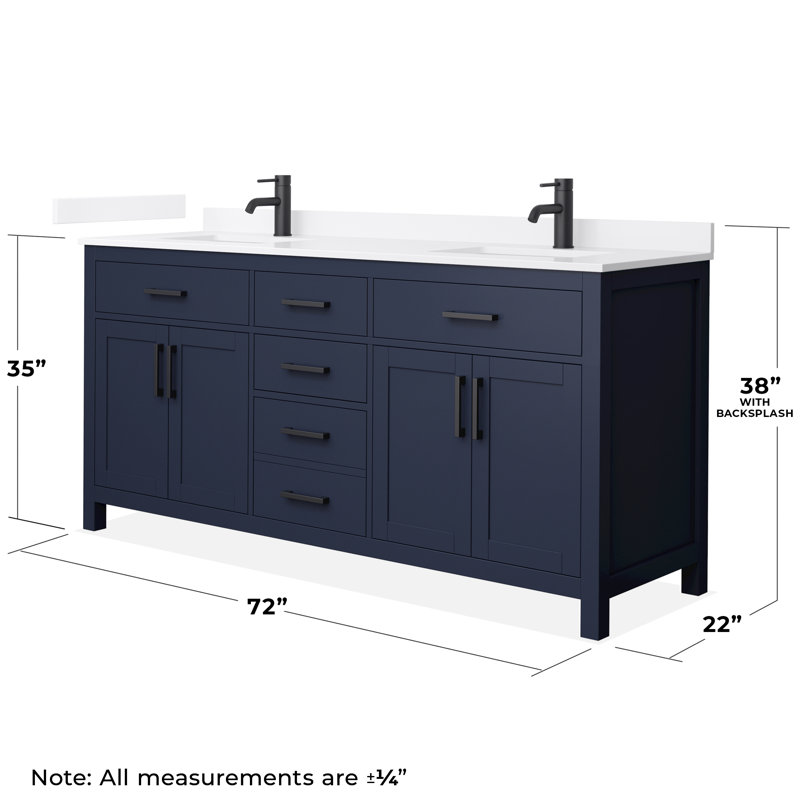 Beckett 72" Freestanding Double Bathroom Vanity with Quartz Top, White Quartz, Dark Blue, Matte Black
