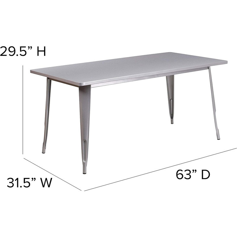 Table rectangulaire en métal pour l'intérieur et l'extérieur 31,5 po x 63 po Eure - table industrielle, Argent