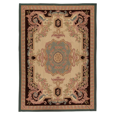 Tapis unique brun / bleu / vert / rose noué à la main de haute qualité