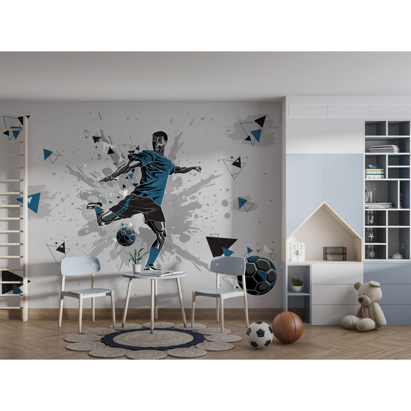 Papier peint sport Football, L 37,92 po x l 57 po, Bleu multicolore