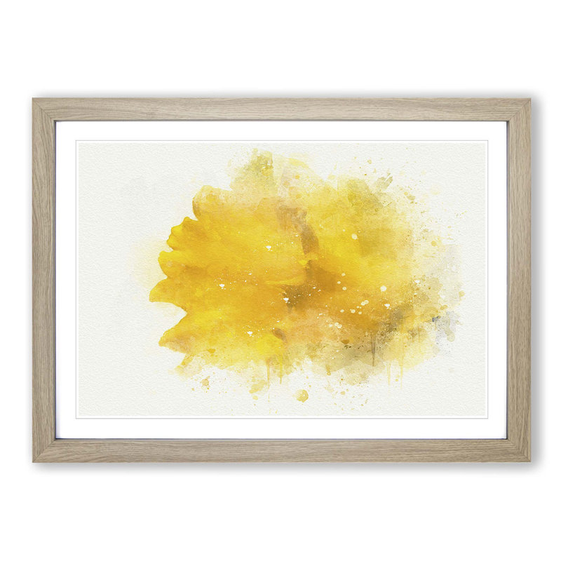 Sole Yellow Daffodil in Abstract - Picture Frame Painting Print on MDF, Oak Framed, 36cm H x 48cm W x 2cm D