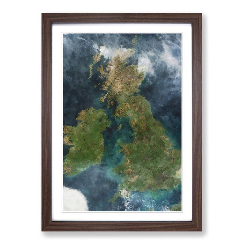 View Of Ireland And Great Britain - Single Picture Frame Painting on MDF, 87cm H x 62cm W x 2cm D, Walnut Framed
