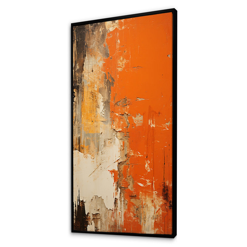 Orange abstrait, art chaos de feu II - art mural abstrait, Cadre flottant noir, H 60 po x l 28 po x P 1,5 po