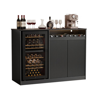 53" Coffee Bar Cabinet with Fridge Space – Fluted Buffet Sideboard with Wine Rack & Storage, Modern Mini Fridge Cabinet for Kitchen, Dining Room, Living Room