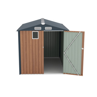 6x8 ft Yellow Outdoor Steel Storage Shed with Clear Window and Lockable Door
