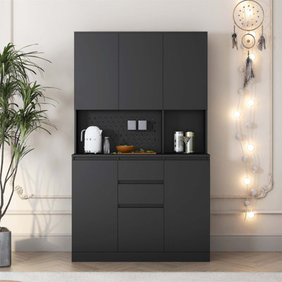 Armoire de cuisine autoportante de 74 pouces avec 6 portes, 3 tablettes et 2 tiroirs pour un rangement et une organisation polyvalents