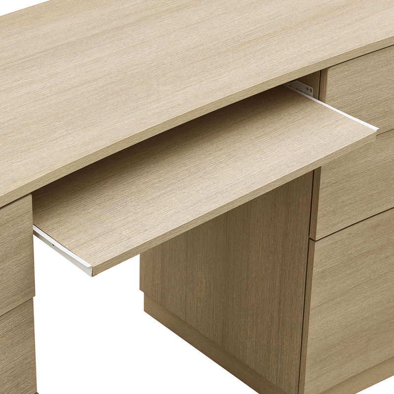Mirae 55" 6-Drawer Curved Office Desk, Light Oak