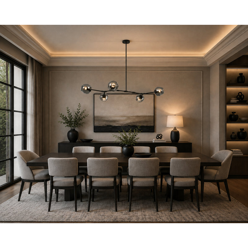Industrial 5 Light Black Linear Shade Chandelier, Black, Smoke