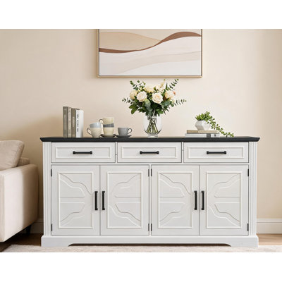 Buffet 66 po Modern Farmhouse - 3 tiroirs et 4 portes en relief, café pour la cuisine