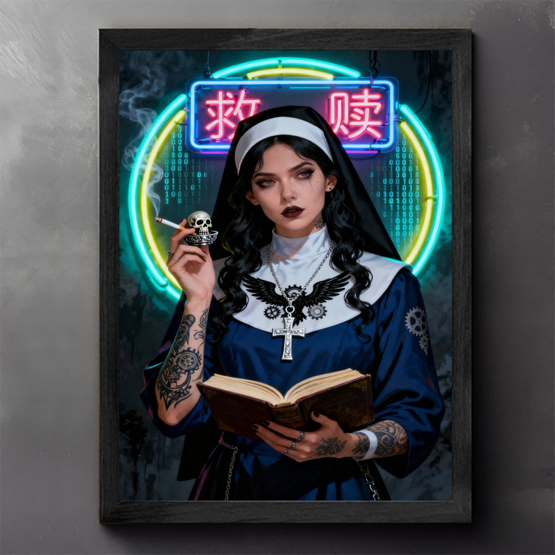Art rétro encadré noir, "People qui entrelacement rebellion and sacredness", H 11 po x l 9 po
