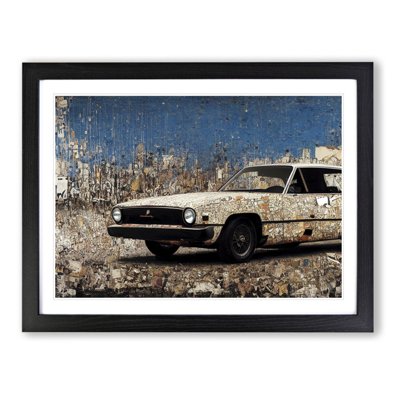 XH1022-7595X Rusted Car - Single Picture Frame Painting, 25cm H x 34cm W x 2cm D, Black 