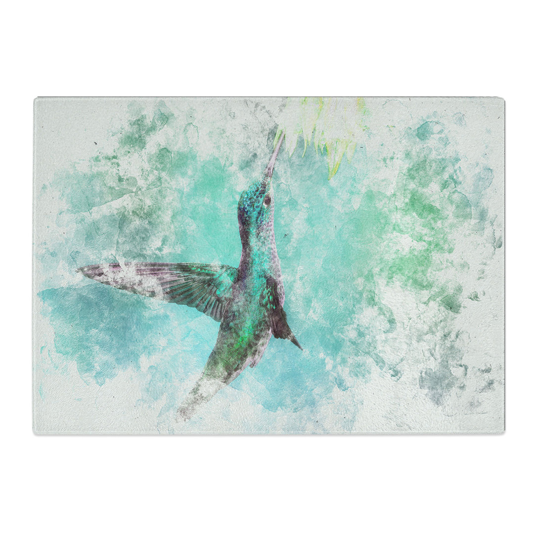 Tempered Glass Green Hummingbird Chopping Board