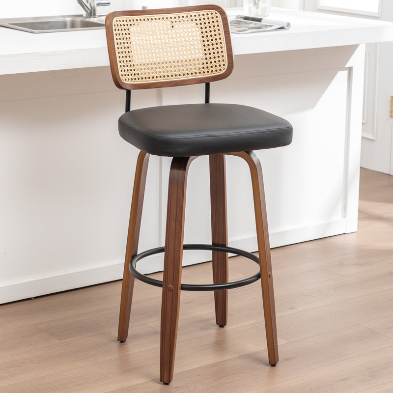 Tabouret de bar pivotant avec dossier en similicuir Cane, Tabouret de bar (siège d'une hauteur de 30,7 po), Noir