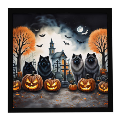 «Keeshond Spooky Halloween», reproduction d'art encadrée