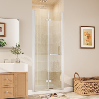 Porte de douche pliante sans cadre compacte avec finition chromée élégante et verre transparent