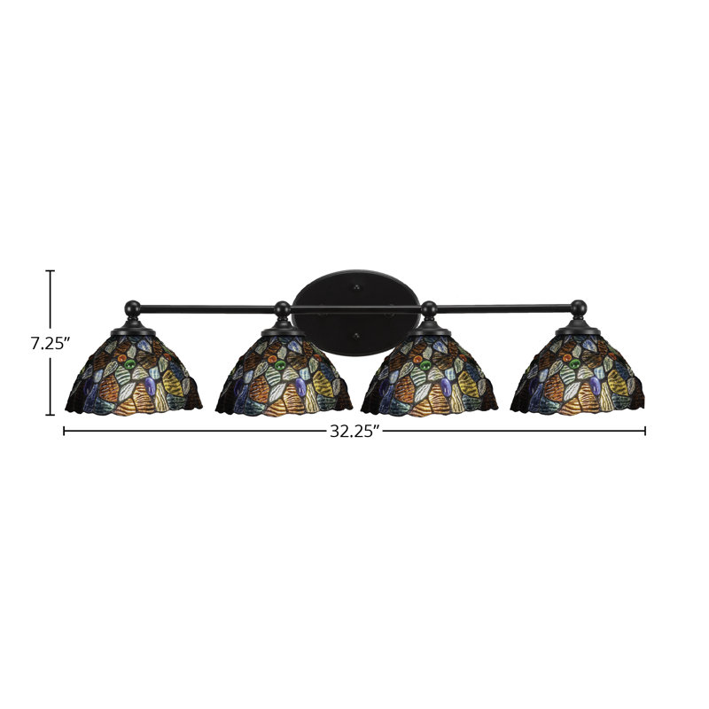 Sadea 4 Light Bath Bar Shown In Matte Black Finish With 7" Blue Mosaic Art Glass