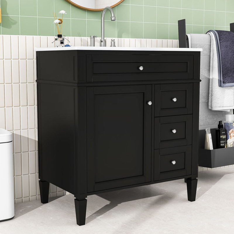 Embrulla 30" Modern Bathroom Vanity with Ceramic Top Sink and Storage Cabinet, Black