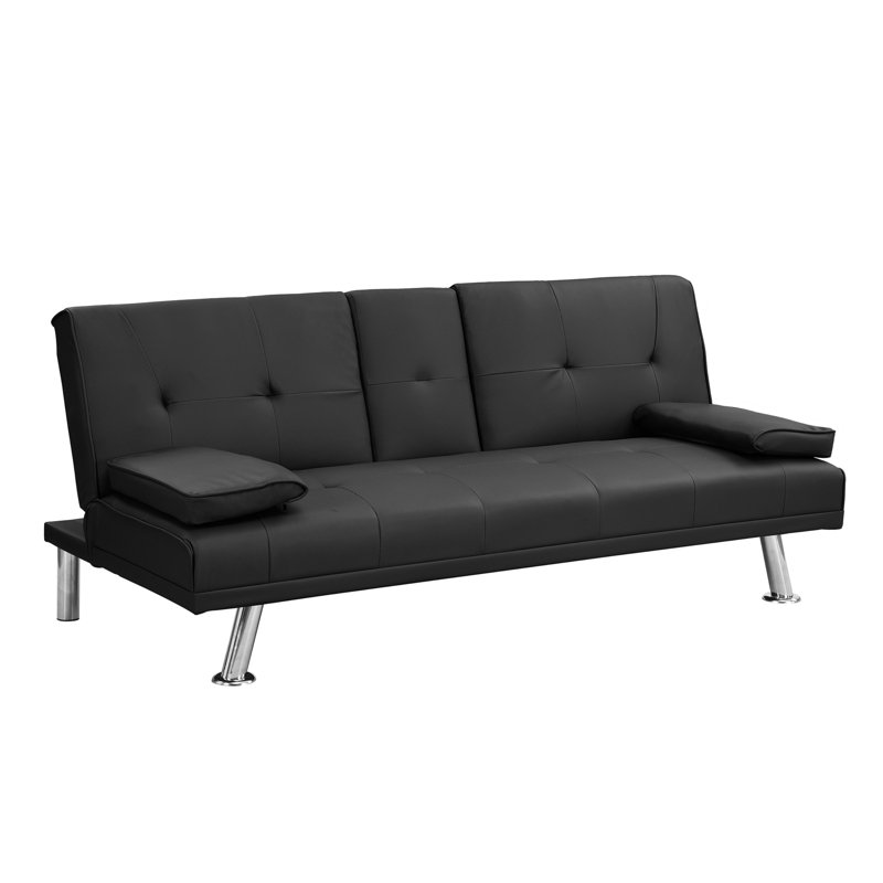 Canapé-lit Deantwan, Similicuir noir, H 28,3 po x l 66 po x P 31,7 po