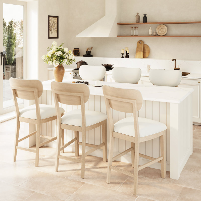 Tabouret de bar rembourré en bois massif, Natural