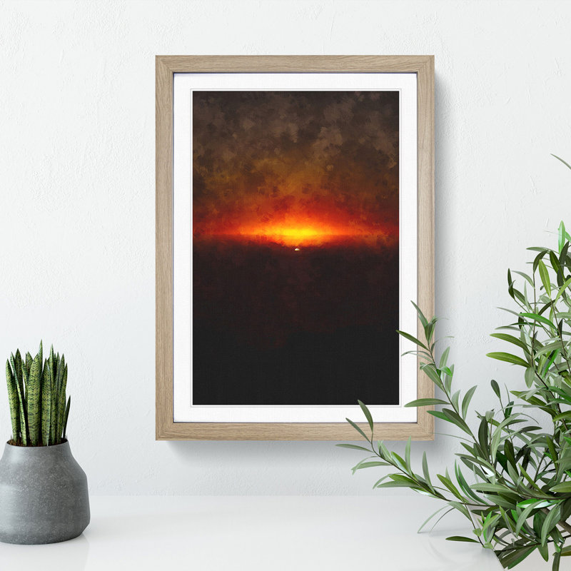 Striking Sunset Painting - Framed Print, 45cm H x 33cm W x 2cm D, Oak Framed