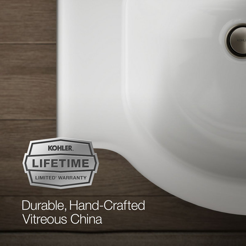Veer Ceramic Pedestal Bathroom Sink with Overflow, White, Single, 7.99" H x 24" L x 18.25" W