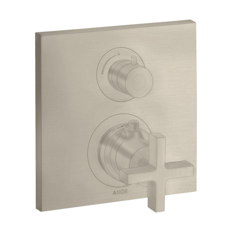 AXOR Citterio Thermostatic Trim with Volume Control and Diverter- Cross Handle in Brushed Nickel, Brushed Nickel