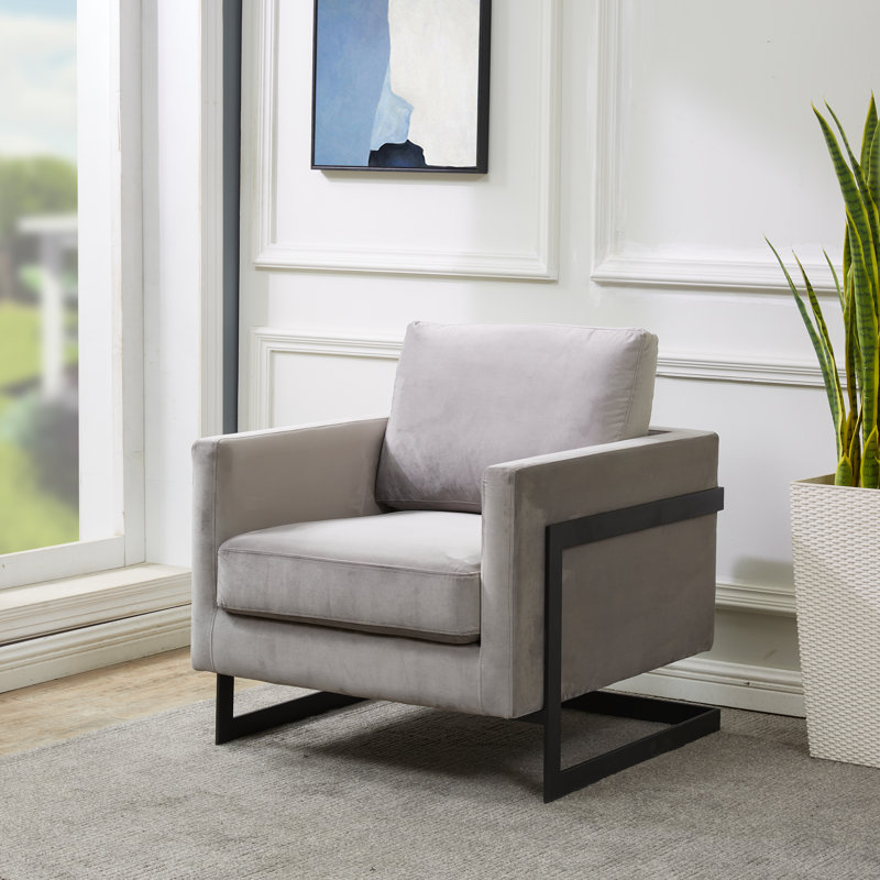 Fauteuil d'appoint en velours avec base en acier inoxydable noir Dontavis, Velours gris clair