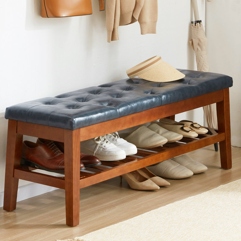 Jerimey Faux Leather Upholstered Storage Bench, Ink Blue