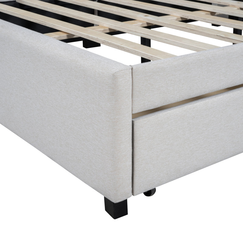 Upholstered Daybed With 2 Storage Drawers Sofa Bed Frame No Box Spring Needed, Linen Fabric, Beige