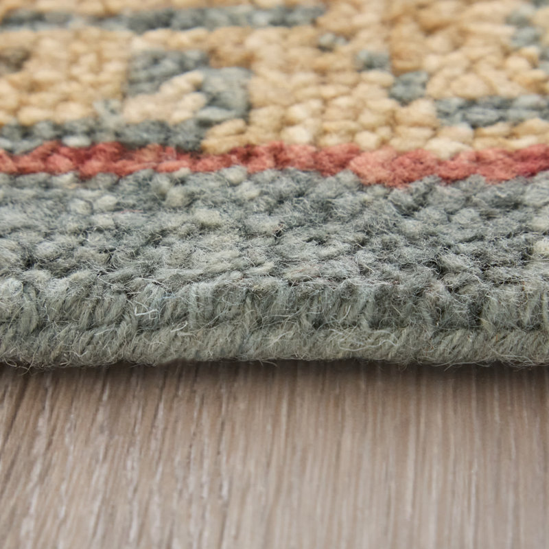 Tapis bleu / doré / rouge en laine noué à la main Brandonville, Tapis de couloir 2 pi 6 po x 8 pi