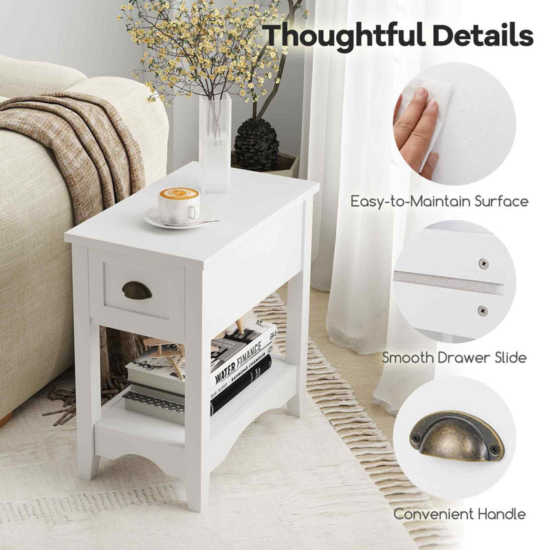 Avelar 56 cm W Bedside Table, White