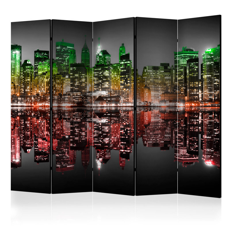 Gregoriu 225cm W x 172cm H 5 - Panel Solid Wood Folding Room Divider