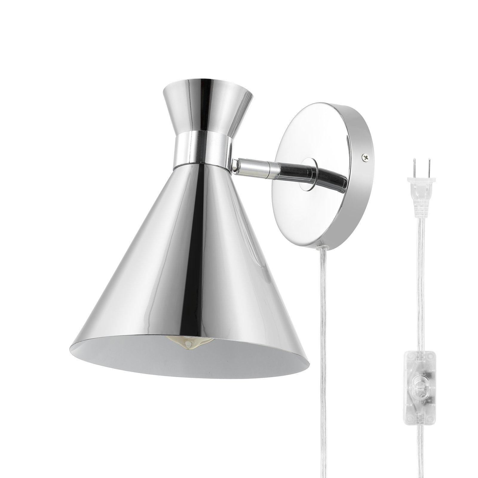 Puliafico Single Light Dimmable Plug-in Armed Sconce, Chrome