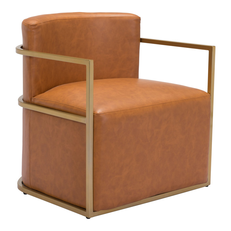 Brown Faux Leather and Metal Contemporary Armchair