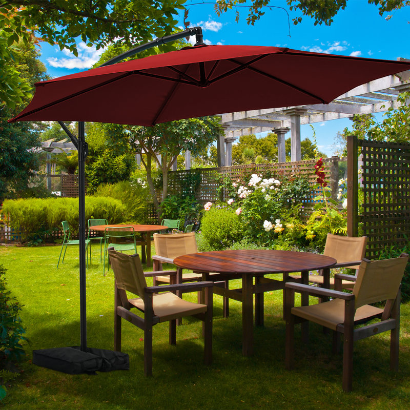 Parasol de marché suspendu 10 pieds avec base, Rouge