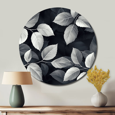 «Slate Grey Leaves Beauty I», reproduction d'art sur métal gris traditionnel, feuilles rondes, art mural en métal