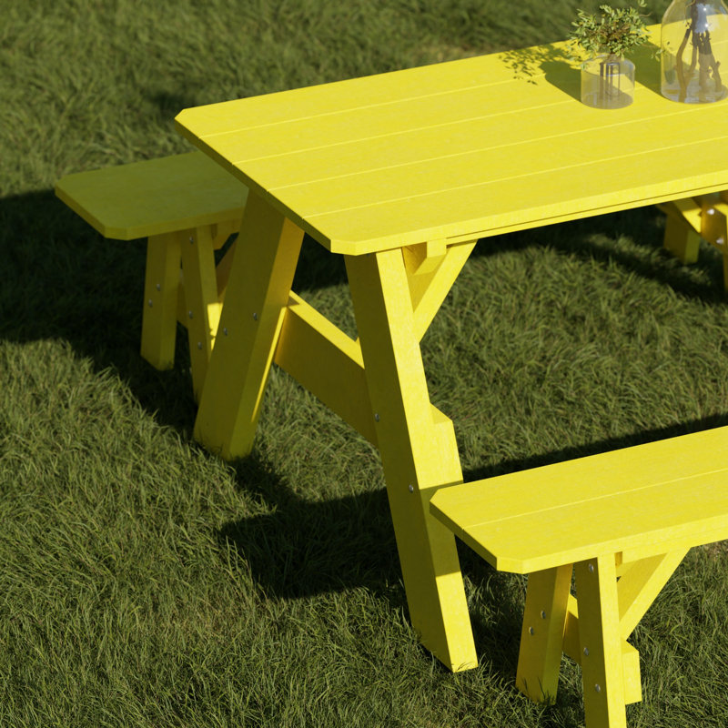 Heritage 72" Picnic Table With Detached Benches, Lemon Yellow