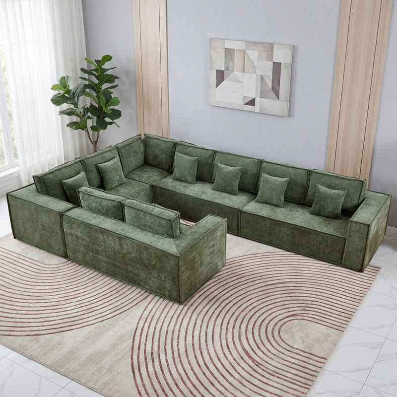 Canapé modulaire surdimensionné en forme de U de 167 po en chenille désossée de 167 po, canapé modulaire à coins profonds à assise profonde sans assemblage
