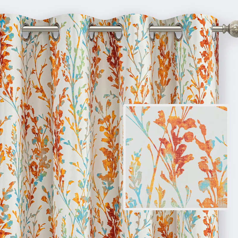 Rawlins Floral Blackout Lined Curtain Drapes Curtain, Burnt Orange/Rust Aqua