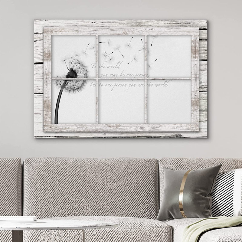 IDÉE4WALL, reproduction d'art sur toile, fenêtre, pissenlit, typographie de motivation, nature sauvage, illustrations, art moderne, plantes décoratives rustiques pour le salon, la chambre à coucher, le bureau