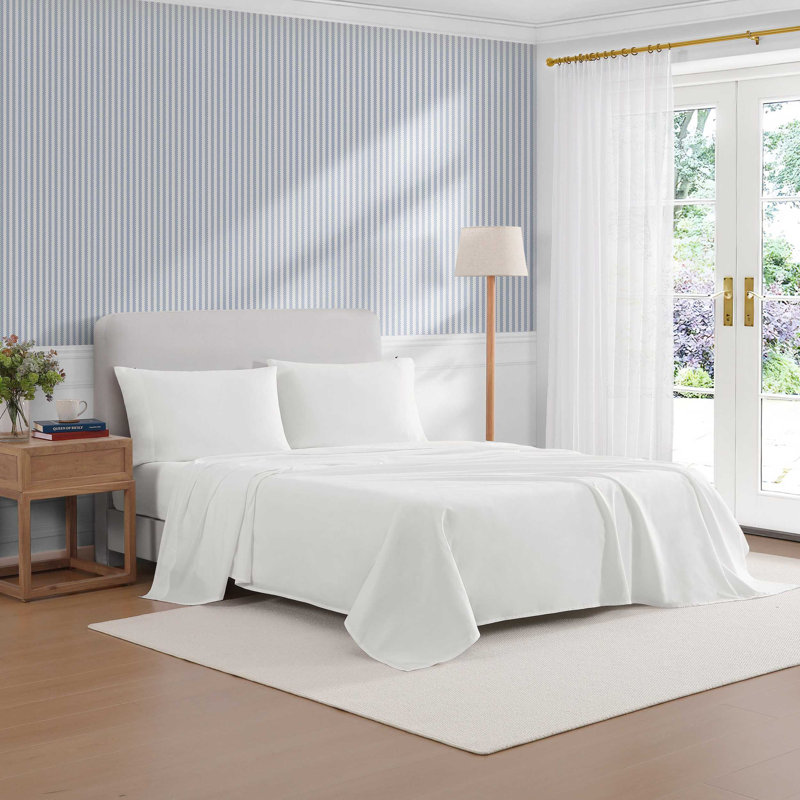 Tommy Hilfiger Performance Cooling Solid Navy Blue Twin Sheet Set, White, Full Sheet Set with 2 Pillowcases