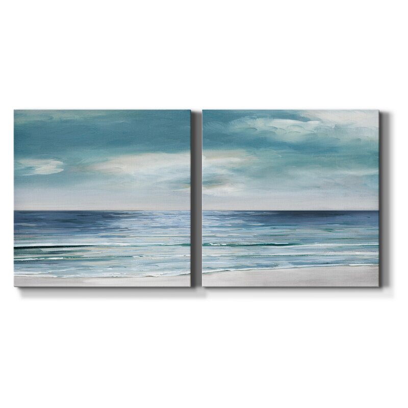 Highland Dunes Blue Silver Shore I Framed On Canvas 2 Pieces Print ...