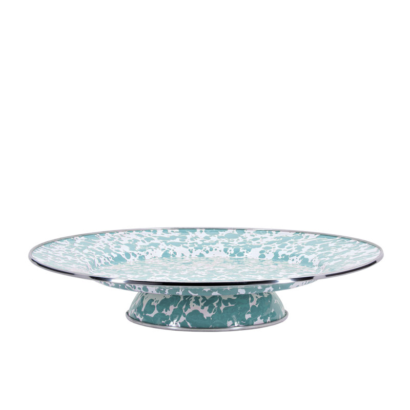 Solid Enamelware Cake Stand, Taupe Swirl