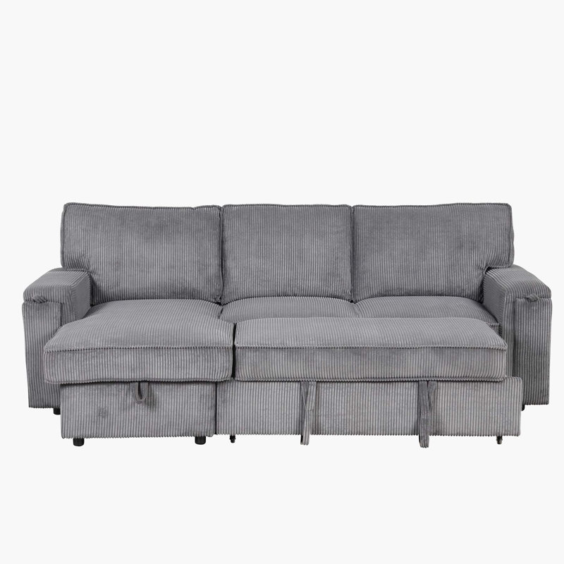 Upholstered Sectional, Gray Polyester